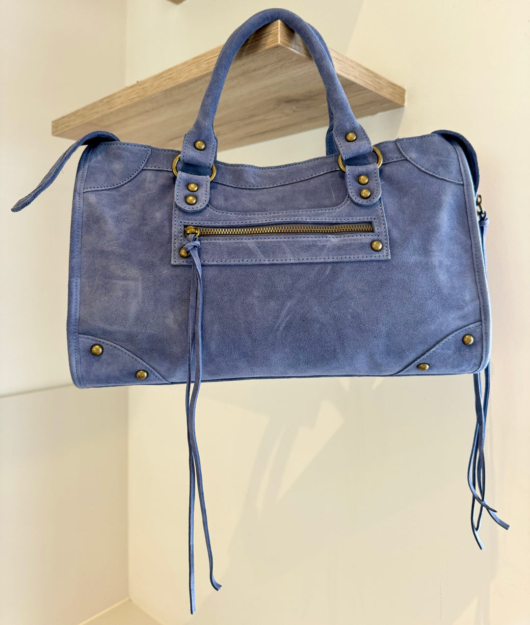 Sac Saga Bleu jeans en daim