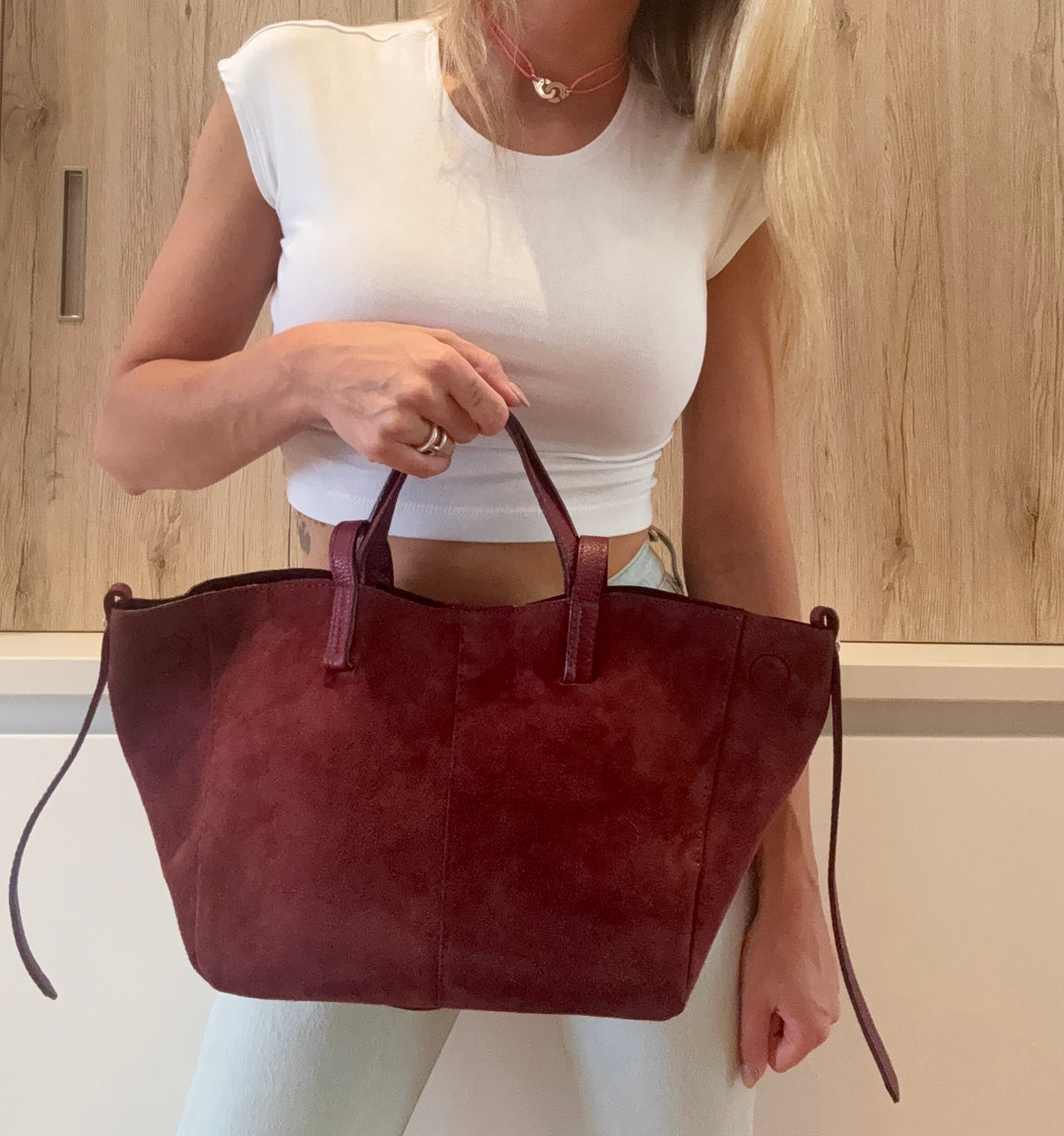 Sac Pauline en daim Bordeaux