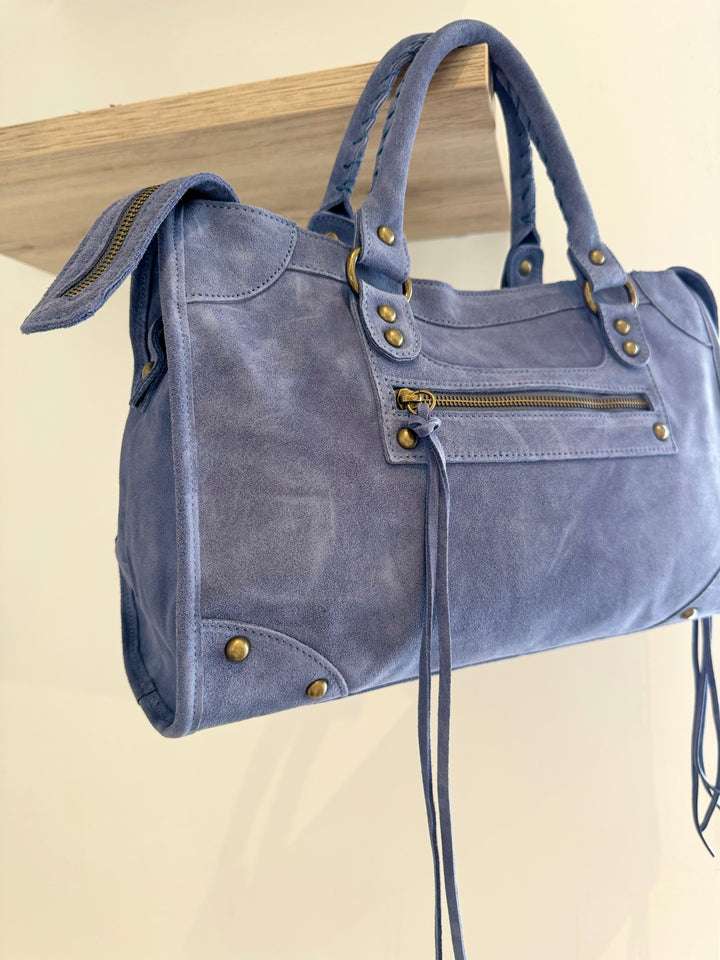 Sac Saga Bleu jeans en daim