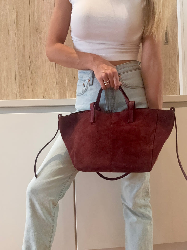 Sac Pauline en daim Bordeaux