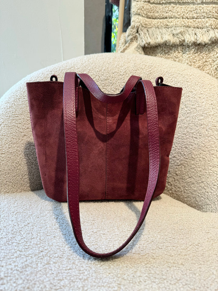 Sac Pauline en daim Bordeaux