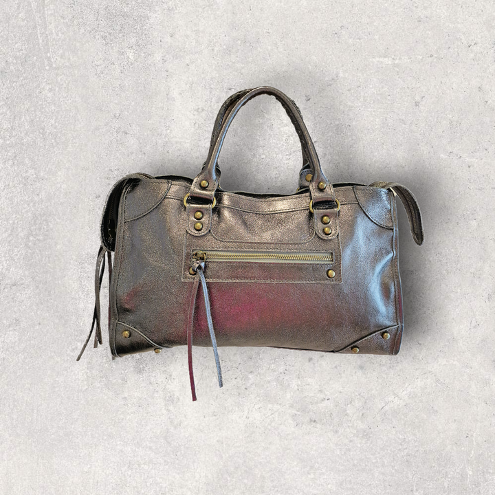 Sac Saga en cuir métallisé Gris