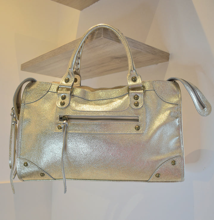 Sac Saga en cuir métallisé Doré