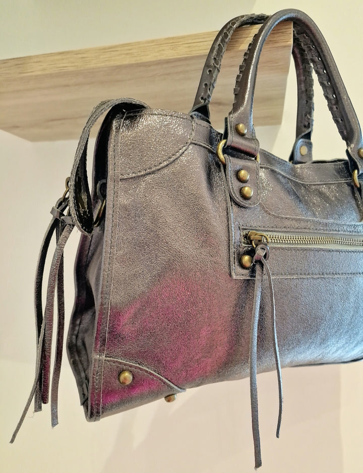 Sac Saga en cuir métallisé Gris
