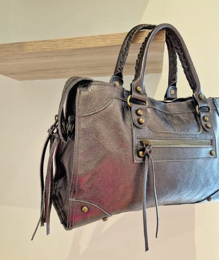 Sac Saga en cuir métallisé Gris