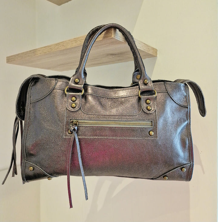 Sac Saga en cuir métallisé Gris
