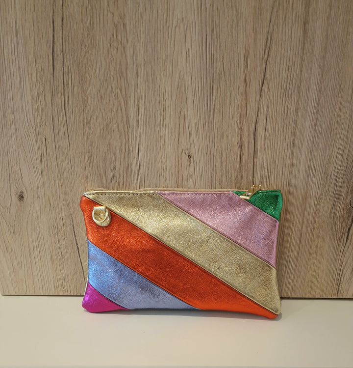 Clutch ou Pochette Aurora Multicolore Orange/Doré en Cuir