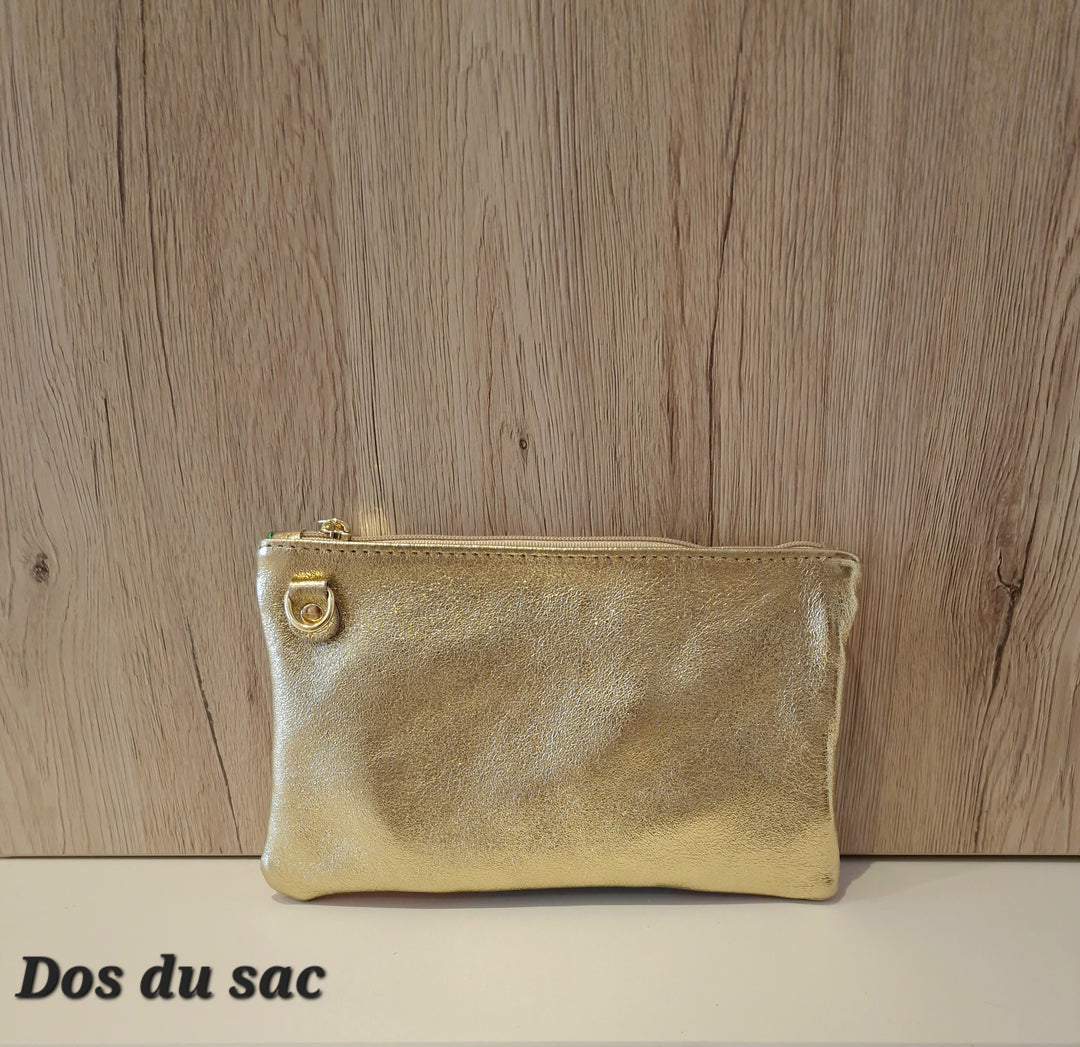 Clutch ou Pochette Aurora Multicolore Orange/Doré en Cuir