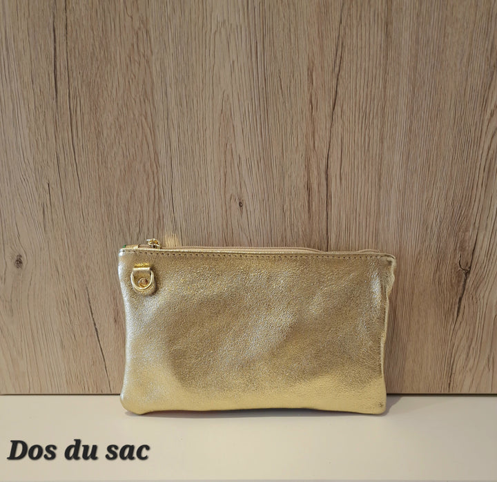 Clutch ou Pochette Aurora Multicolore Orange/Doré en Cuir