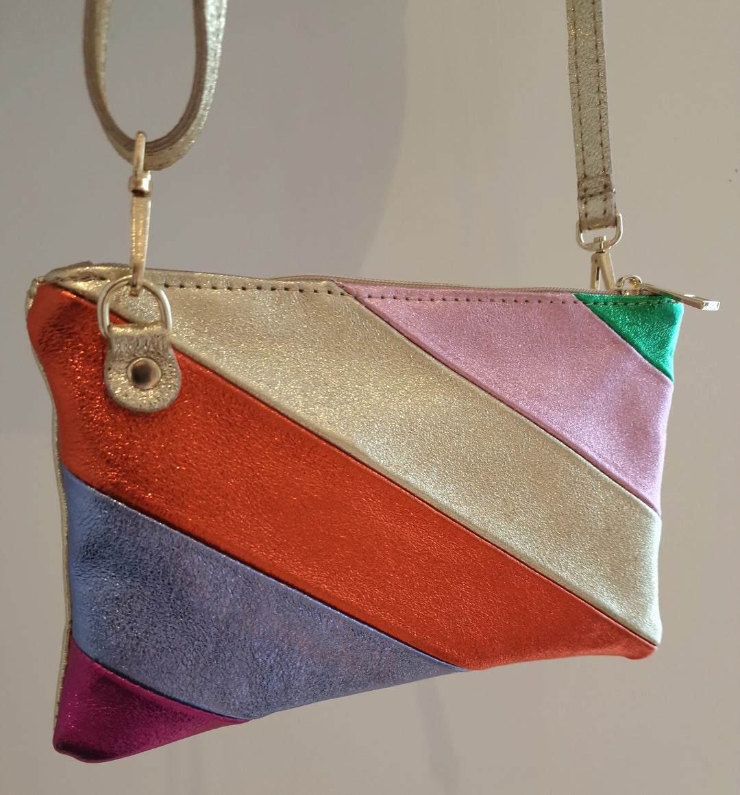 Clutch ou Pochette Aurora Multicolore Orange/Doré en Cuir