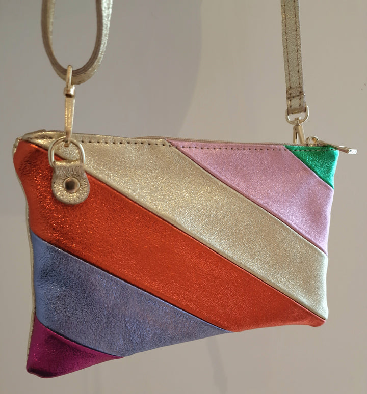 Clutch ou Pochette Aurora Multicolore Orange/Doré en Cuir