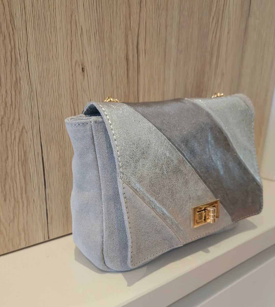 Sac Louise Gris en Cuir & Daim