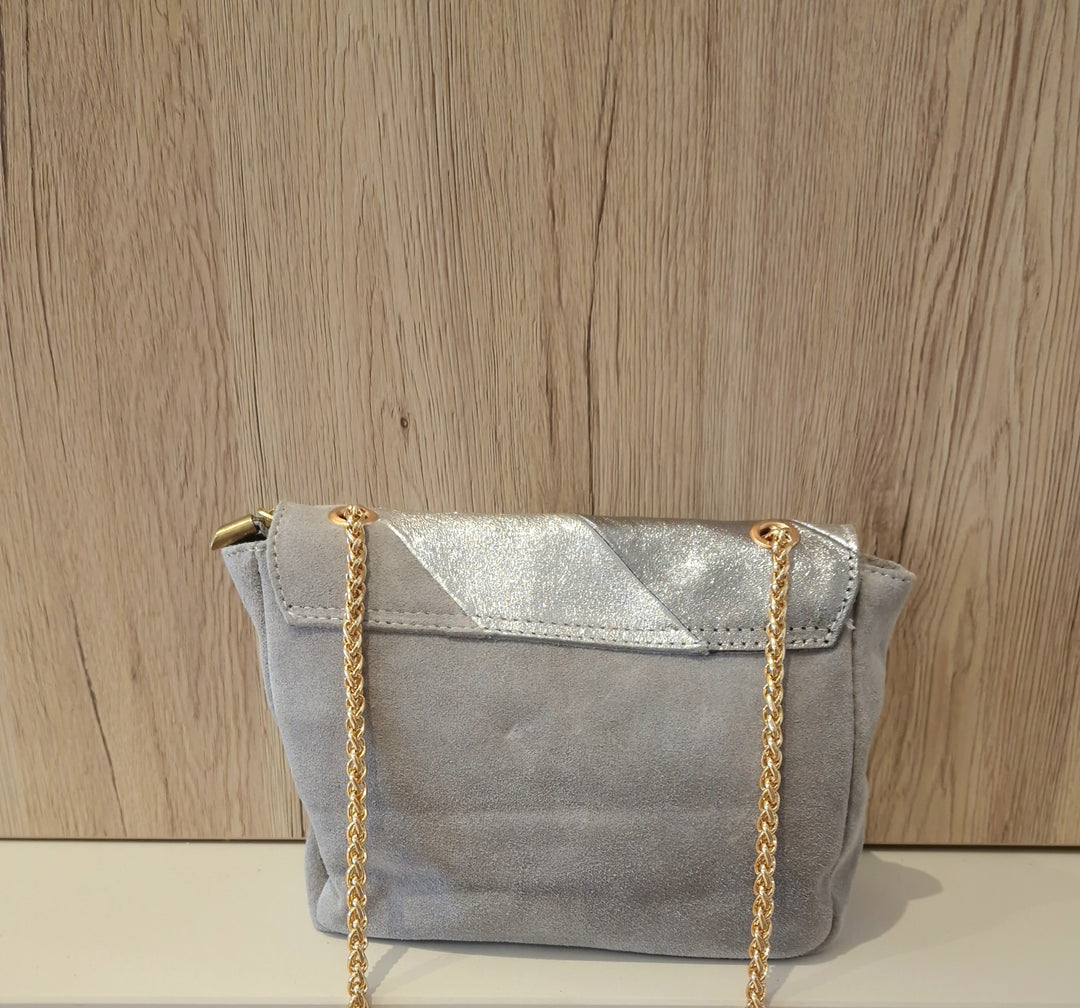 Sac Louise Gris en Cuir & Daim