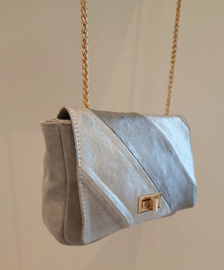 Sac Louise Gris en Cuir & Daim