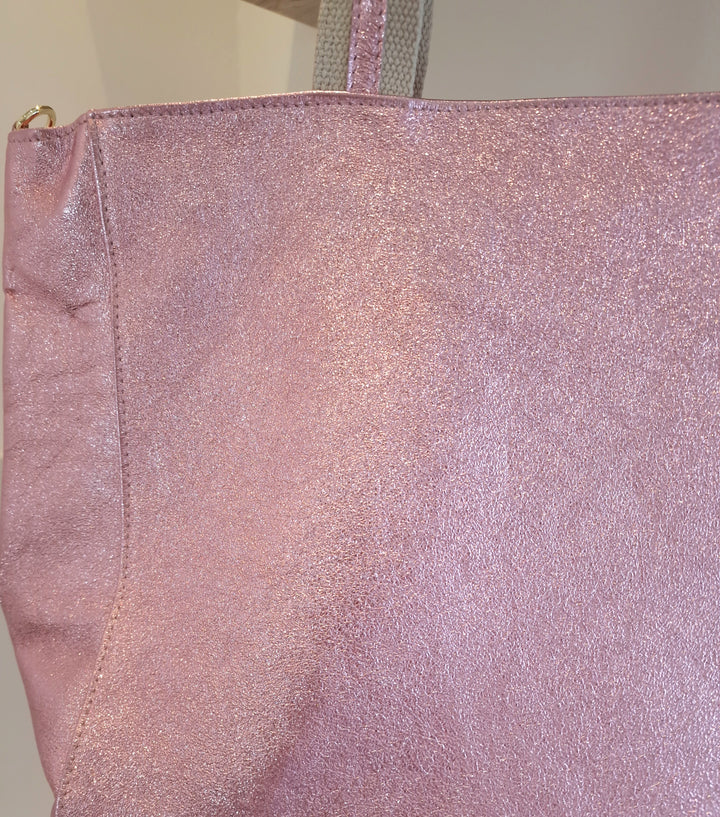 Sac Shopper Rose en Cuir métallisé